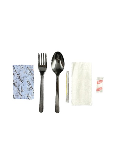 Kullan At Yemek Seti 6'lı Çatal , Kaşık , Kürdan , Peçete , Islak Mendil , Tuz 100 Adet