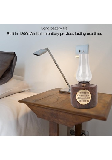 Bukrem Store Retro Ahşap Görünümlü Bluetooth Hoparlör & Lamba Vintage Tasarım, Usb Şarj, Ses & Aydınlatma Kombinasyonu