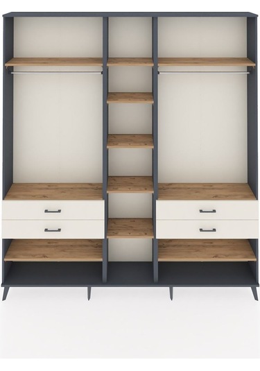 Arges Dolap 11 Raflı 4 Çekmeceli 2 Askılı 220x30x243 Antrasit-çam/aytaşı Atlas Çam/aytası