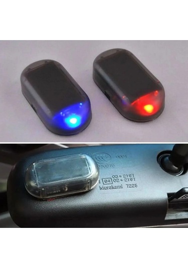 Araç İçin Caydırıcı Solar Enerji İle Şarj Olan Güçlü Yapışkanlı Işıklı Plastik Mini Sahte Alarm Çok Renkli