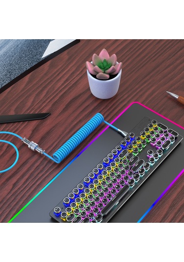 Youtek Hxsj H-1 Usb-c Mekanik Klavye Kablosu, Esnek Nylon Örgülü, Mavi Renk