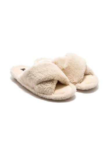 Twigy Çapraz Peluş Kadın Ev Terliği Bej 36/41 CC0188 Bej