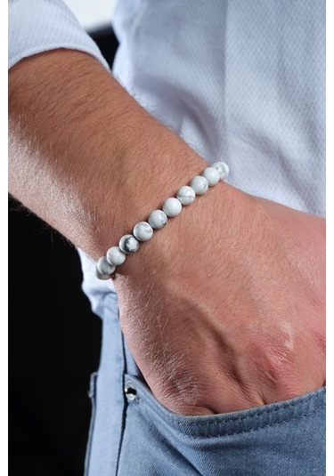 Ssilhoutte Doğaltaş Sertifikalı Havlit Taşı Diş Sağlığı Ve Stres Bilekliği Hediye Bileklik Doğaltaş Bileklik Beyaz