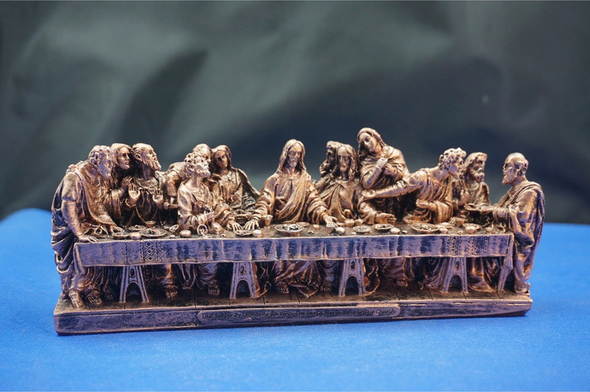 Son Akşam Yemeği Biblo Heykel - Ev Ofis Dekoratif Hediyelik Aksesuar 22x9 Cm Bronz