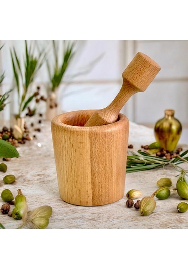 Kaf Ahşap Kayın Havan / Defne