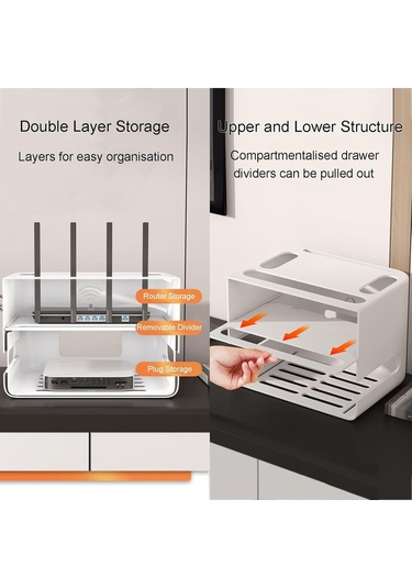Wi-fi Yönlendirici Kutusu + Kablo Yönetimi 2'si 1 Arada, Organize Güç Şeridi Kablo Hider Rafı, Plastik Organizatör