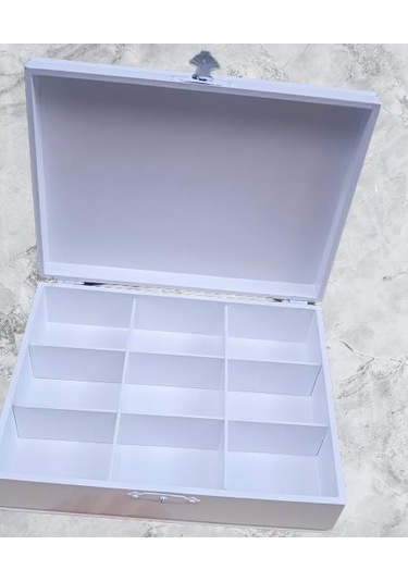 Hobi Adn Dekoratif Makyaj Kutusu Bölmeli Klipsli Parlak Beyaz Model El Yapım