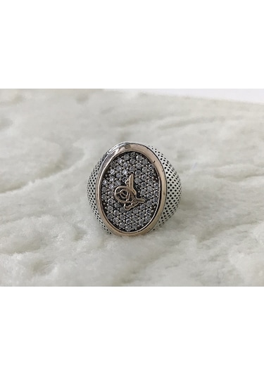 Osmanlı Tuğralı Zirkon Taşlı 925 Ayar Gümüş Erkek Yüzük