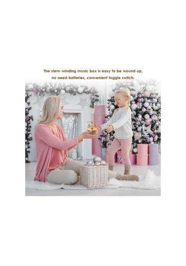 Yunboo Mutlu Ayı Dönen Müzik Kutusu - Noel Şarkılı Kayın Ağacından Yapılmış Hediyelik Ahşap Rengi