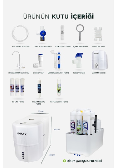 12 L Çelik Tank 15 Aşama Multi Mineral Su Arıtma Cihazı Hmaxs4512