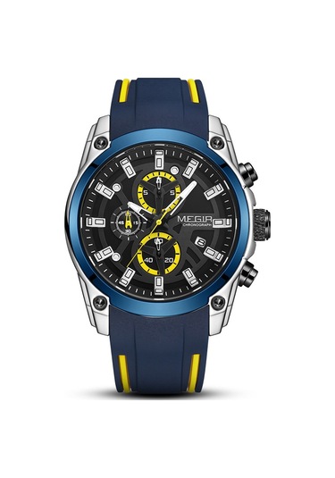 Marka Megir Megir Erkek Saati Çok Fonksiyonlu Kronograf Spor Silikon Erkek Kuvars Spor Saati 2144 Siyah Yüzlü Çelik Kabuk Mavi Kurdele Diğer