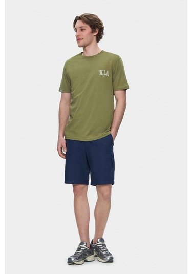 Tatum Haki Bisiklet Yaka Baskılı Standard Fit Erkek Tshirt Haki