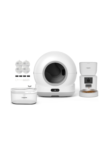 Xenon Smart Akıllı Otomatik Kameralı Kedi Tuvaleti Paslanmaz Çelik Kaseli 4lt Mama Kabı Led Işıklı Su Pınarı Ve Filtre 4'lü Pet Seti