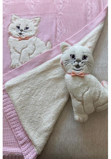 Oyuncak Hediyeli Bebek Triko Battaniye 90x90 Cm Pembe Pembe