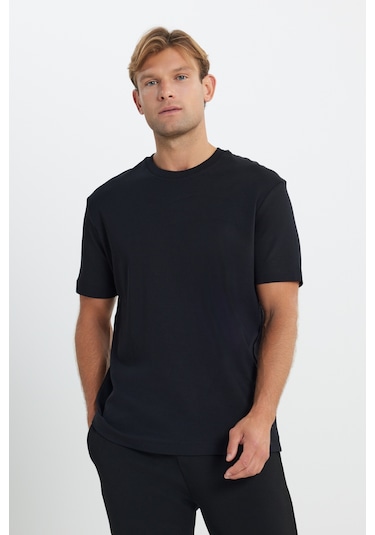 AC&Co / Altınyıldız Classics Erkek Sıyah %100 Pamuk Modern Fit Normal Kesim Bisiklet Yaka Tişört Sıyah Siyah