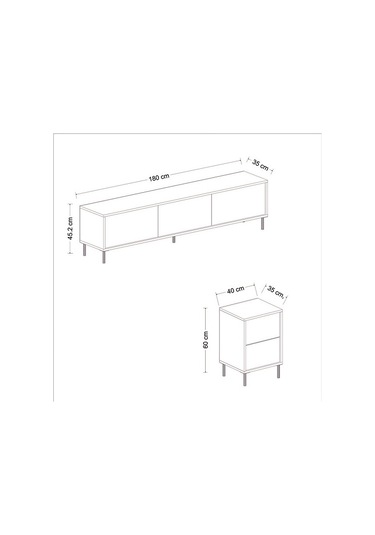 Tv Sehpası Kozan Set Antrasit Mermer Desen 260 Cm