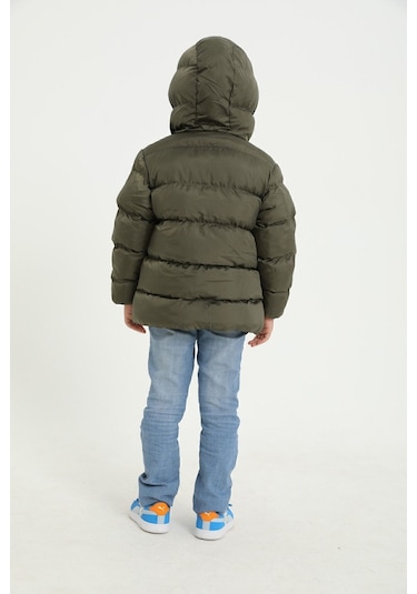 Freemen Erkek Çocuk Haki Polarlı Kürklü Kapüşonlu Su Geçirmez Rüzgara Dayanıklı Şişme Kışlık Mont Haki