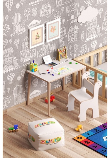 Miracle 3d Çalışma Masası Ve Sırt Dayamalı Sandalye 2-6 Yaş Beyaz