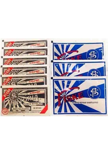 Viktoria Kumaş Boyası 6 Adet Siyah Boya 3 Adet Sabitleyici