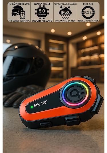 Mioji Mio 120 2x RGB 1000 MAh IPX6 Kask Intercom Motosiklet Bluetooth Kulaklık