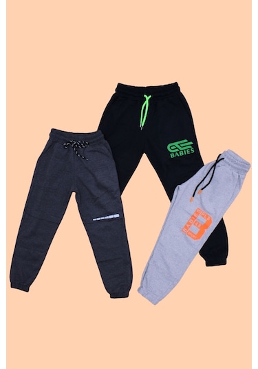 3'lü Düz-babies 49-babies Baskılı Erkek Çocuk Antrasit-lacivert-gri Eşofman Altı Çok Renkli