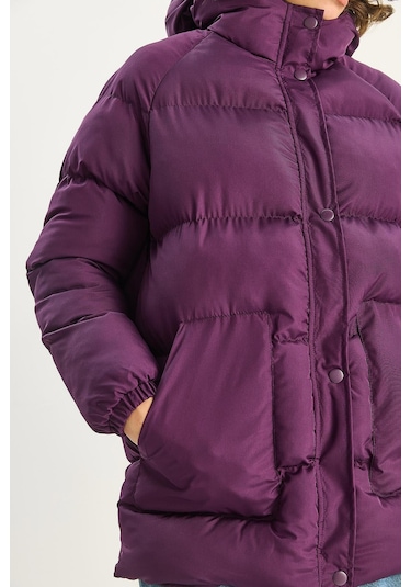 Shade Kadın Regular Fit Kapüşonlu Fermuarlı Astarlı Cepli Şişme Mont 1400 60283685 - Mor