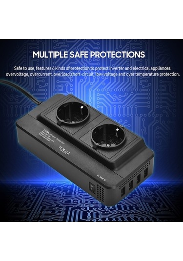 Besthome1 Araba Çakmaklığı Usb Invertör - 220v Ac 200w 12v Dc Dönüşüm Siyah Anahtarlı