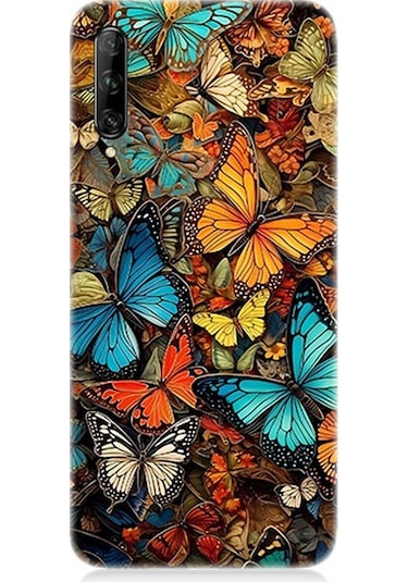 Huawei P Smart Pro Uyumlu Silikon Kılıf Pastel Renkli Kelebekler