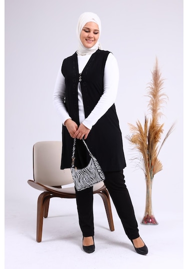 Kadın Buyuk Beden Üç Düğmeli Likralı Yelek 001