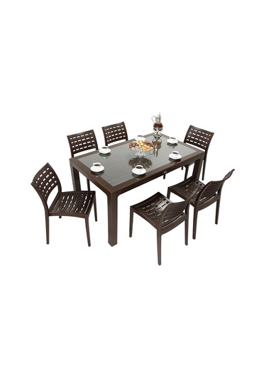 Luna Wood 90x150 Cafe Sandalye Camlı Masa Takımı Kahverengi