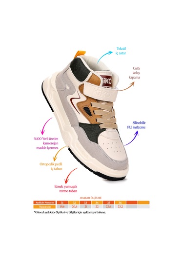 Kiko Kids Hayka-3 Cırtlı Erkek Çocuk Spor Ayakkabı Krem - Haki Krem - Haki