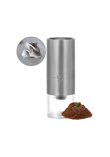 Createtech Taşınabilir Elektrikli Burr Kahve Öğütücü Type-c Şarj Paslanmaz Çelik Çekirdek Kablosuz Led Dokunmatik Ekran Otomatik Gümüş Gümüş