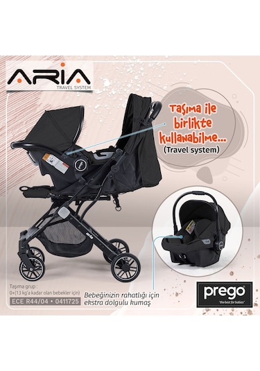 Prego Aria Tek Elle Katlanır Kabin Boy Travel Sistem Bebek Arabası