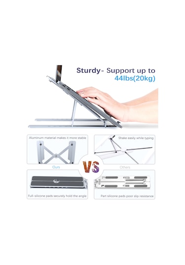 Xindoker Alüminyum Ergonomik Dizüstü Bilgisayar Standı - 8-17.3 İnç Uyumlu, 6 Seviye Yükseklik Ayarlı, Soğutucu Tasarım, Taşınabilir Ve Sağlam