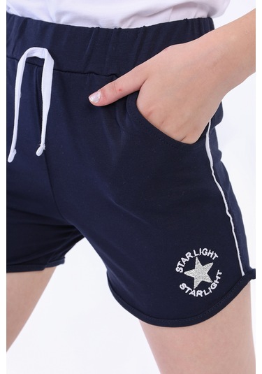 Toontoy Kız Çocuk Yıldız Arma Nakışlı Şort Lacivert