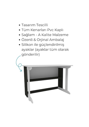 Enda Home Pillar Kütüphaneli Geniş Çalışma Masası 100x56 Cm Antrasit - Beyaz