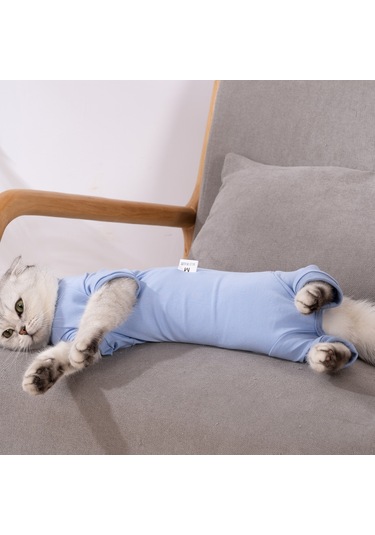 Hombey Kedi Ameliyat Sonrası Kurtarma Tişörtü - Yara Koruması Ve Yalama Engeli - Modal Kumaş - Mavi Xs