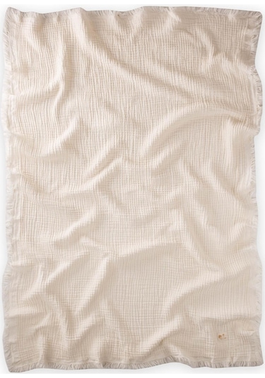 Cigit Dört Kat Püsküllü Müslin Battaniye 80x120 Cm Naturel Krem