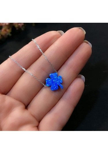 Stela Opal Yonca Gümüş Kolye Mavi