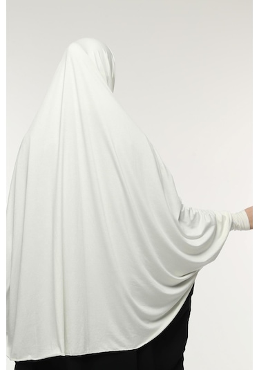 Kollu Sufle Çarşaf Üstü Peçeli Pratik Tesettür Hijab - Nikaplı Namaz Örtüsü Ekru