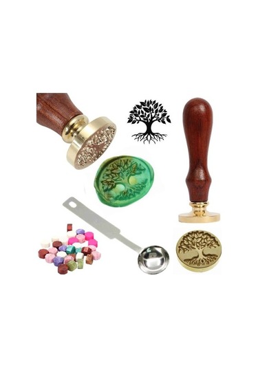 Mektup Damga Mühürü Hayat Ağacı + 30 Mühür Mumu + Eritme Kaşığı