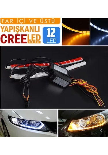 Far İçi Far Üstü Su Geçirmez Kayar Led Sinyalli 12 Led Yapışkanlı