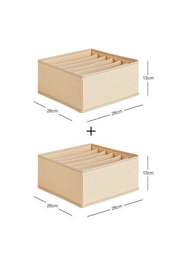 Ocean Home Textile 2'li 6 Bölmeli Bej Balıksırtı Desenli Çekmece İçi Düzenleyici Kutu Set 28 x 28 x 13 cm
