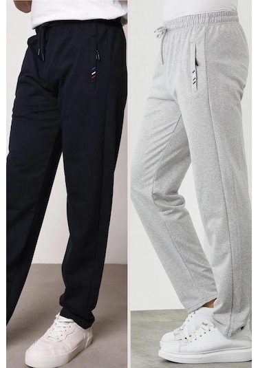 MMetalic Siyah-Antrasit Erkek Fermuar Cep Nakış Detaylı Düz Paça Rahat Kesim 2'li Eşofman Altı Paketi