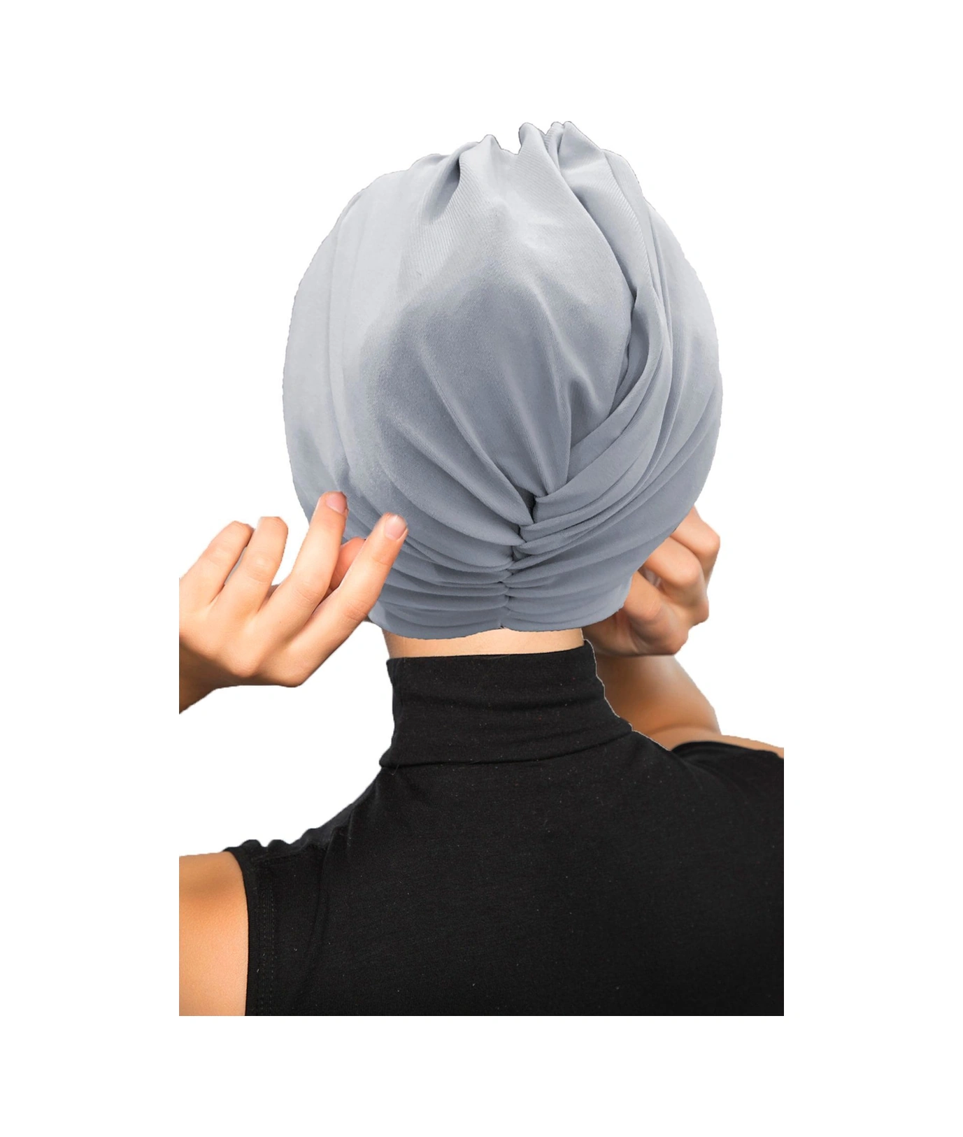Çapraz Kancalı Açık Gri Hazır Türban Tesettür Dış Ve Havuz Bonesi Açık Gri