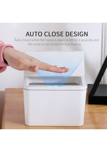 Moveevo Beyaz 6l Usb Şarjlı Oto Kapatır Entegre Kapaklı Entegre Sensörlü Masaüstü/araç İçin Çöp Kutusu Beyaz