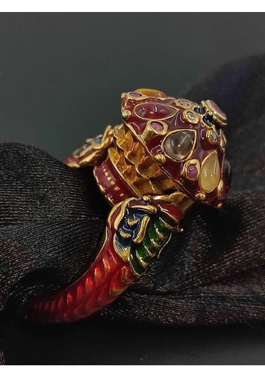 925 Ayar Gümüş Mine İşlem Yüzük 254 Kırmızı