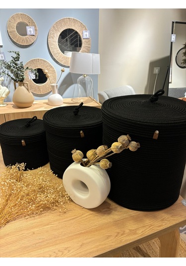 Victor Çok Amaçlı Düzenleyici Kapaklı 3'lü Sepet,kapaklı Kirli Çamaşır Sepeti, Kapaklı Organizer Siyah