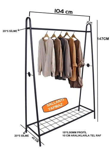 Askılık Modern Konfeksiyon Elbise Askısı Siyah