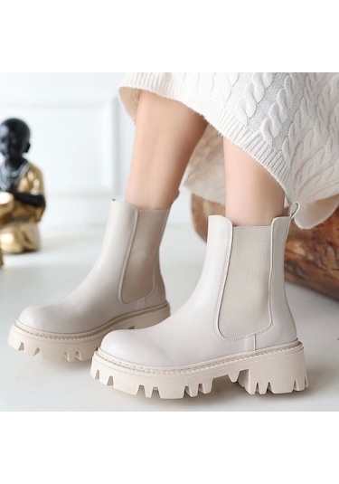 Biçomi Ninle Bej Cilt Topuklu Bot Çok Renkli